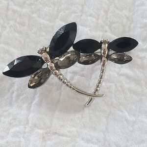 Dragonfly Brooch In Chic Black And Silver Tones